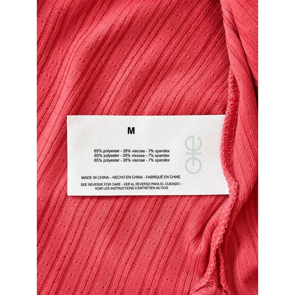 Womens Pink Henley Top Size M Long Sleeve Fishermancore Ribbed Casual Basic Tee - Picture 4 of 6